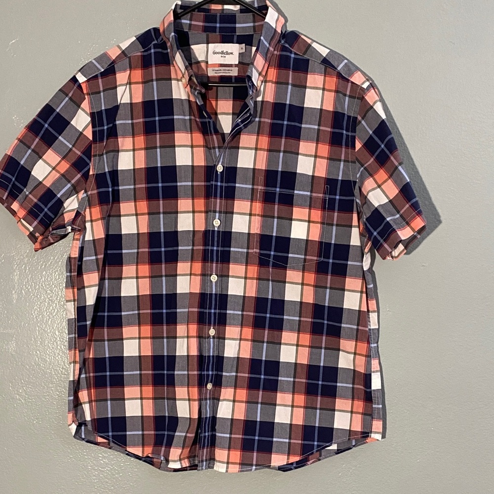 Goodfellow & Co Men's Checkered Button Down Shirt - Navy, Red, White